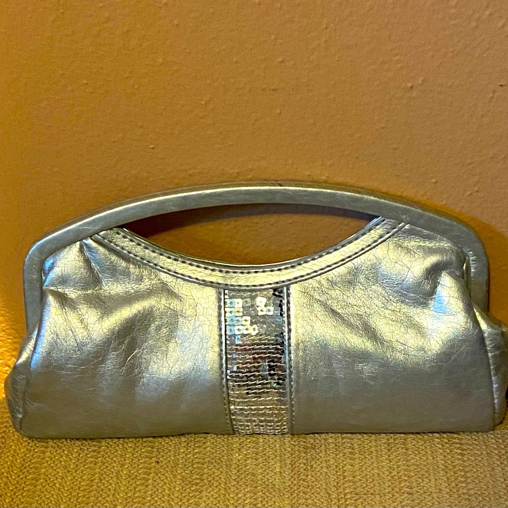Candies silver sequin clutch with magnetic closure